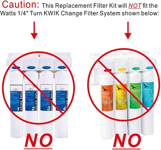 Push Botton Replacement Filter Set with RO Membrane Compatible with Watts Premier RO Pure Quick Push Replacement Filter Kit - Pack of 4