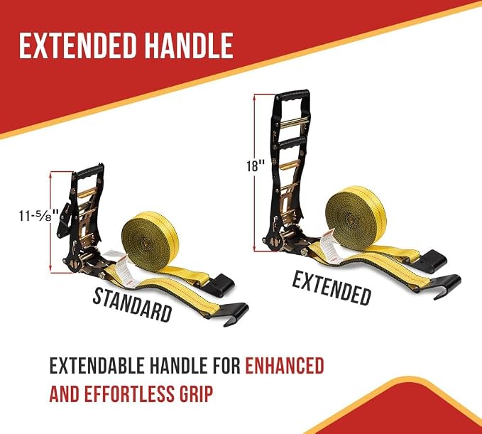 Mytee Products 2" x30' Ratchet Tie-Down Straps with Flat Hooks - 10,000 Lbs Breaking Strength - Tie Down Large Handle and Ratchet Straps for Flatbed, Truck, Trailers Pickup Farm