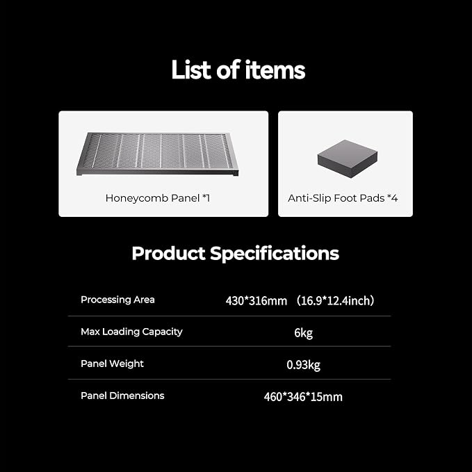 Creality Honeycomb Working Table 460x346mm, Laser Honeycomb Bed for Falcon A1 and A1 Pro, Aluminum Honeycomb Cutting Table for Fast Heat Dissipation and Desktop Protection (18.11” x13.62”)