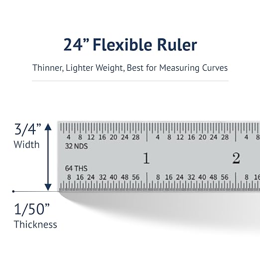 PEC Tools 24" Flexible Steel Rule, Designed for High-Accuracy Industrial Environments, Made in USA