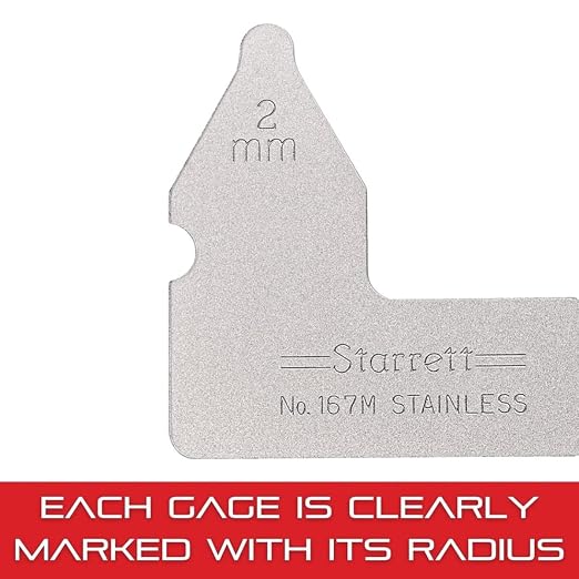Starrett Individual Radius Gage for Both Convex and Concave Radii - Ideal for Carpenters and Constructions - Stainless Steel, 2mm Radius Gage, Millimeter Reading - 167M-2