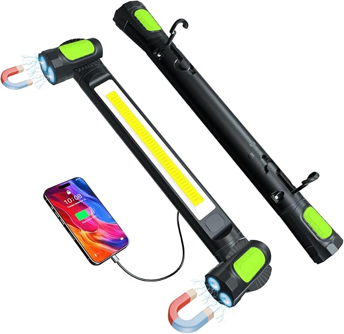 Work Light for Mechanic,3200LM LED Work Lights,5400mAh Rechargeable Magnetic Light bar,Portable Automotive Tools Cordless Underhood Light with Hooks for Car Garage Workshop Emergency,Present for Him