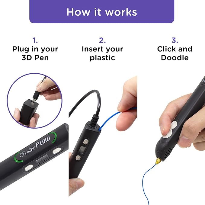 3Doodler Flow 3D Printing Pen for Teens, Adults & Creators – Black, with Free Refill Filaments, Stencil Book & Guide, 3.1 x 10.74 x 4.44 inches