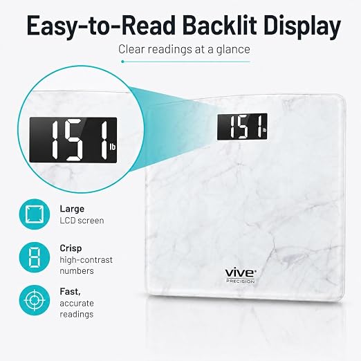 Vive Smart Body Weight Scale (550lbs Capacity) - Heavy Duty Bariatric Digital Scale for BMI - Plus Size, Large Display - Bathroom Device for Health Extra Wide Base & Smartphone Connectivity