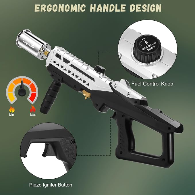 Powerful Propane Grill Torch Gun – Cooking Torch – Flame Thrower Blow Torch Gun – Adjustable Flamethrower for BBQ, Camping, Campfire, Weilding, Searing Steak, Weeding(Tank Not Included)
