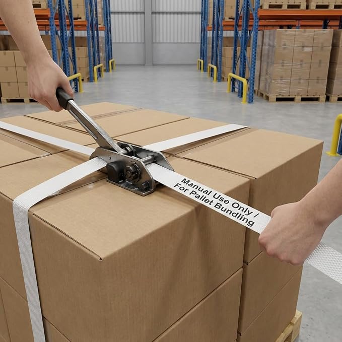 QWORK 1/2" x 1500' Woven Cord Strapping Roll, Heavy Duty Polyethylene Braided Rope Strap Roll, 1300 lb Strong Break Strength 6" x 3" Core, Strength and Flexibility Poly Cord Strapping, White