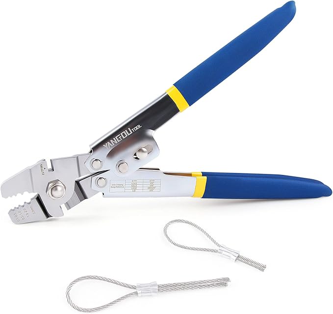 Yangoutool Wire Rope Crimper,Wire Rope Crimping & Cutting Tool: Versatile 2-in-1 Sheet Metal Swaging, Handles 0.1mm-2.2mm Aluminum Oval, Double Barrel Stop Ferrules, Ideal for Hand Tool Enthusiasts