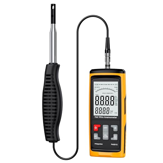 PM8915 Hot Wire Anemometer Handheld with Telescopic Probe, CFM/CMM Digital Wind Speed Meter Gauge, Air Flow Velocity Tester for Measuring HVAC, Duct Airflow, Wind Speed, Wind Chill