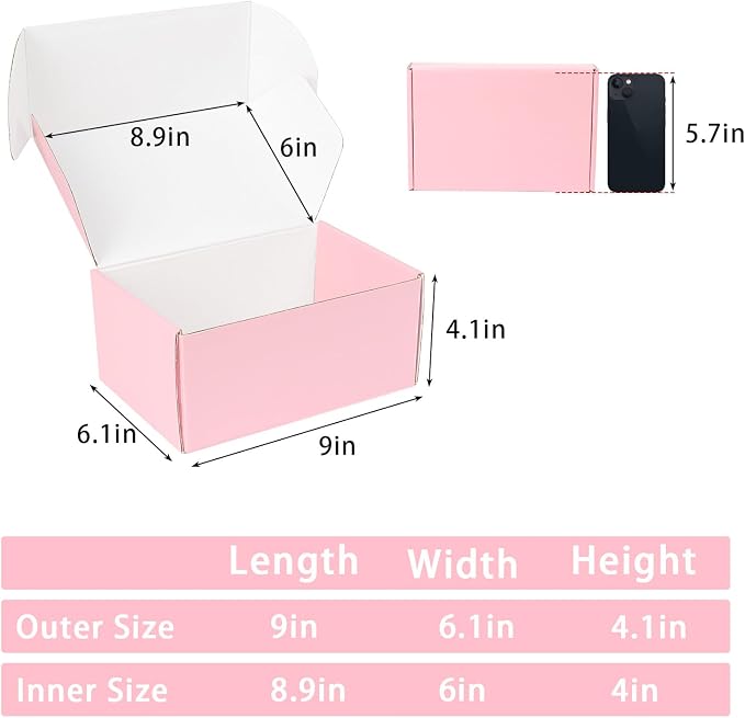 9x6x4 Pink Shipping Boxes Medium, 30 Pack Corrugated Cardboard Mailer Boxes for Packaging Small Business Mailing Gift
