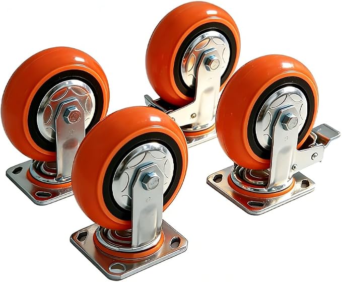 GarveeTech Heavy Duty Casters Wheels Set of 4 with 2 Locking Casters, Load Capacity 1800lbs for Carts, Furniture, and Workbench (Orange)