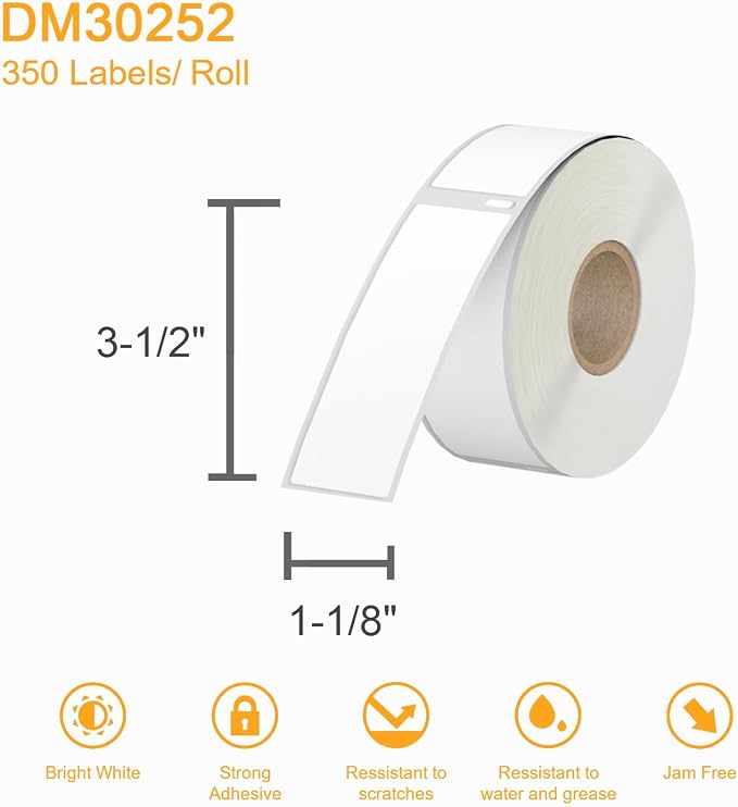 (4200 Labels/12 Rolls) Labelebal 12 Rolls Compatible with DYMO 30252,1-1/8" x 3-1/2"(28mm x 89mm) Direct Thermal Labels,Shipping Replacement Labels Compatible for DYMO LabelWriter Printer