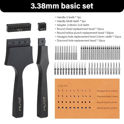 WUTA Removable Leather Hole Punch,Versatile Leather Stitching Punch,Leather Hole Punch Tool Set,Leather Stitch Punch for Leather Stitching Punch Craft DIY（3.38mm）