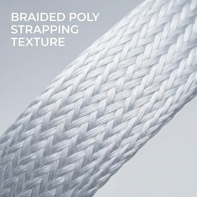 QWORK 1/2" x 1500' Woven Cord Strapping Roll, Heavy Duty Polyethylene Braided Rope Strap Roll, 1300 lb Strong Break Strength 6" x 3" Core, Strength and Flexibility Poly Cord Strapping, White