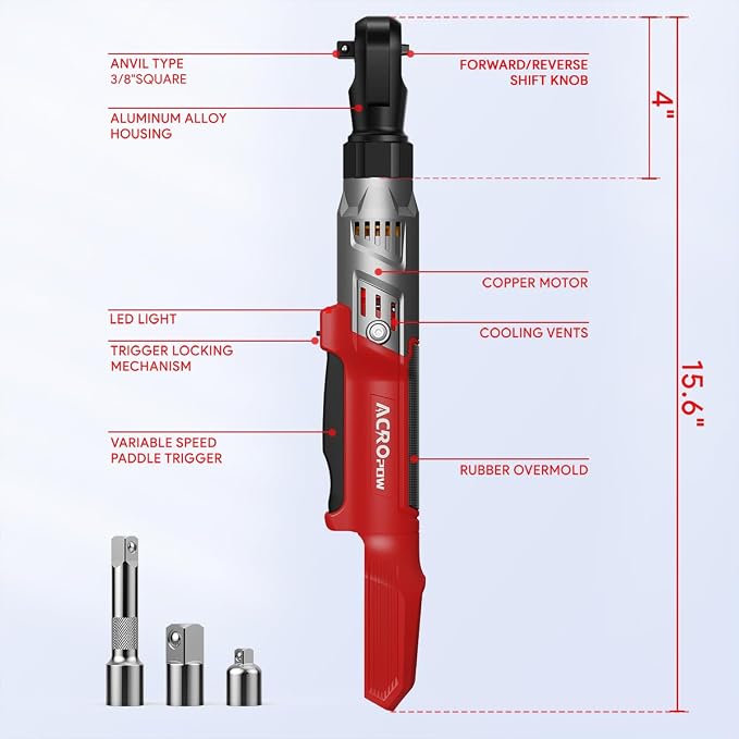3/8" Cordless Ratchet Wrench for Milwaukee 18V Battery, Brushless Motor | 74Ft-Lbs Electric Ratchet with Variable Speed, 1/2" & 1/4" Adapters, 3" Extension Bar (Tool Only)