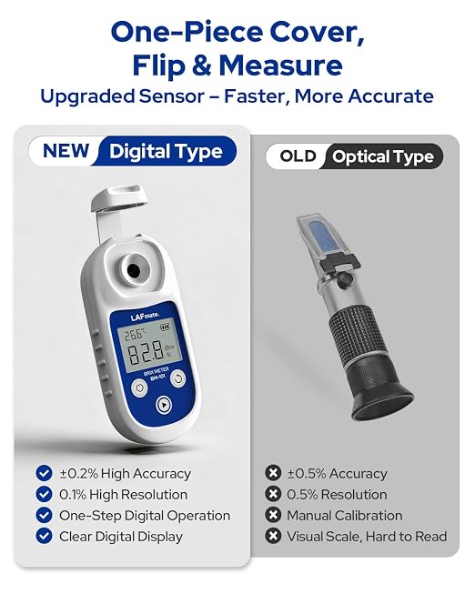 Brix Refractometer 0-95% ±0.2%, Digital Refractometer with ATC, IP65 Brix Meter for Honey,Juice, Wine & Home Brewing,BM-101