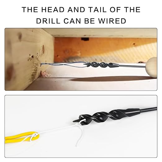 Flexible Drill Bit for Wire Pulling with Guide Ball Kit,1-1/4 in. x (4.5 FT) 54 in. Long Flex Drill Bits for Wood,Auger Head Installer Drill Bit, Fish Bit for Pulling Wires in Walls
