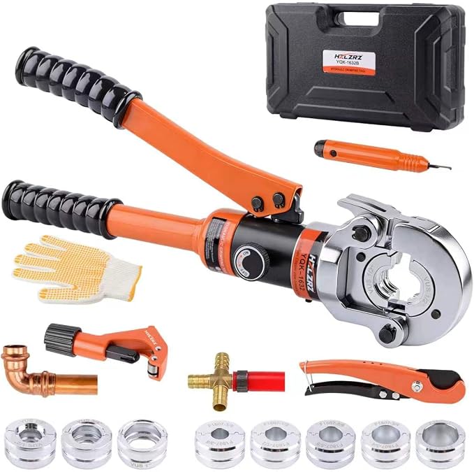 HZLZRZ Pro Press Copper and PEX Pipe Crimper Kit: 8 dies Set with Dies for 1/2" 3/4" 1" Copper Pipe ASTM F1807 PEX Copper Rings (5 Sizes 3/8" to 1"), Professional Tool for Plumbing Systems(YQK/1632B)