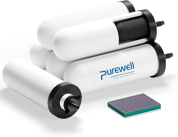 Purewell PF-4 Ceramic 3-Stage Purification Elements, Washable & Reusable, NSF/ANSI 42&372 Certified, Replacement for ProOne®, Berlkey®, Purewell® Filters and Water Filter Systems