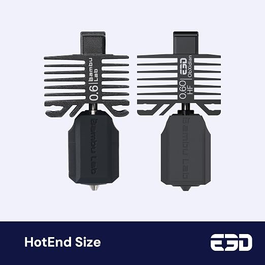 E3D High Flow ObXidian™ Bambu Lab X1 Carbon (0.6mm) Complete HotEnd, 60% Increased Flow Rate, Smooth 3D Printing, Ideal for Fiber-Filled Filaments, Bambu Approved