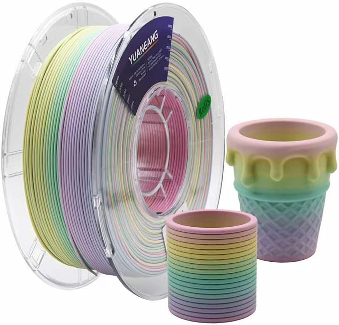 Matte Rainbow 3D Printer Filament, Dimensional Accuracy +/- 0.02 mm, 1 kg Spool(2.2lbs), 1.75 mm PLA,Matte Lollipop