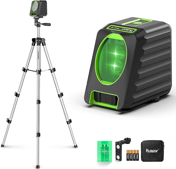 Laser Level with 40in Tripod, Huepar 150°/150Ft Self Leveling Lazer Leveler Tool with Pulse Mode (197Ft), Switchable Green Cross Line for Picture Hanging, Tile, DIY/Construction Project