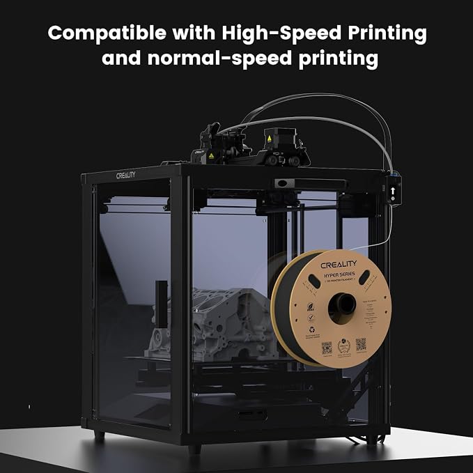 Creality Hyper 3D Printer PLA Black Filament High Speed Printing 1.75mm 2.2lbs Spool ±0.03mm Dimensional Accuracy Flow Durable Resistant Smooth for Ender 3 v3 Plus KE K1 Max K1C 3D Printers