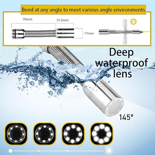 Sewer Camera 98 ft/30m 4.3" Drain Plumbing Camera, IP68 Waterproof Snake Inspection Borescope with 8 Adjustable LEDs, 4500mAh Battery & 16GB Card for Sewer Line Duct Pipes