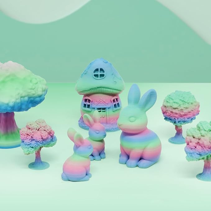 YOUSU Matte PLA Rainbow Macaron 1KG, Stable Extrusion, Color Switche Stable | Good Print Bed Adhesion, Neatly Wound, Minimal Stringing, 3D Printed Art Decor, Gaming Collectibles, Miniatures