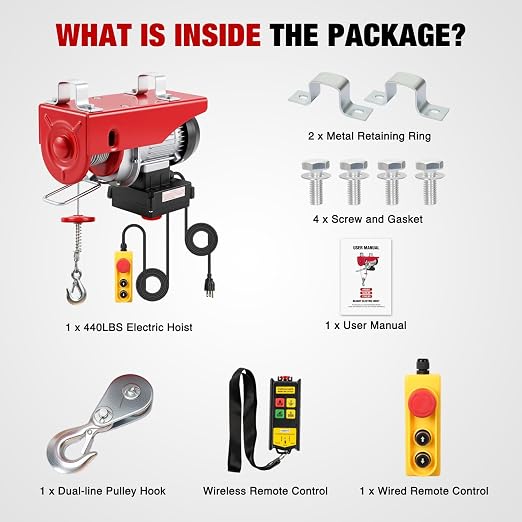 Nilight 440LBS Electric Hoist 110V Electric Hoist Winch with Wireless & Wired Remote Control, Hoist Lift Winch Single/Double Slings 39FT Lifting Height w Emergency Stop for Garage Warehouse Factories