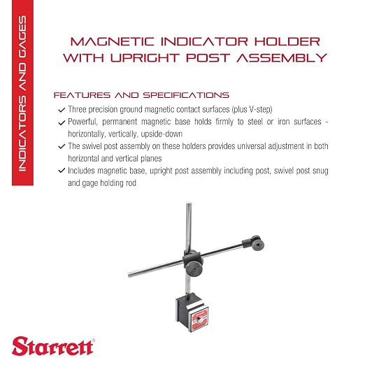 Starrett Magnetic Indicator Holder with Three Precision Ground - Magnetic Base, Upright Post Assembly Including Post, Swivel Post Snug and Gage Holding Rod - 657D