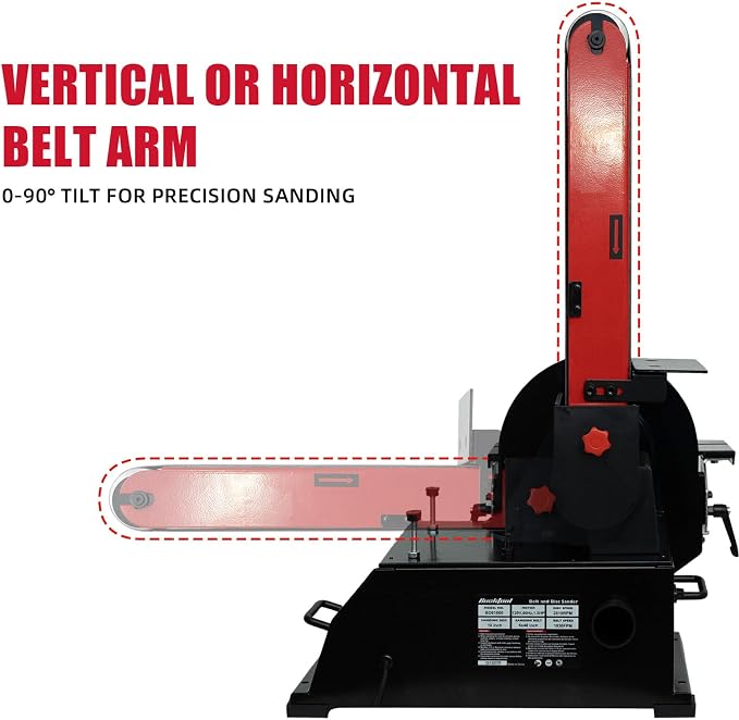 BUCKTOOL Powerful 1-1/2 HP Bench Belt Sander for Wood Working 6 in. x 48 in. Belt and 10 in. Disc Sander BD61000
