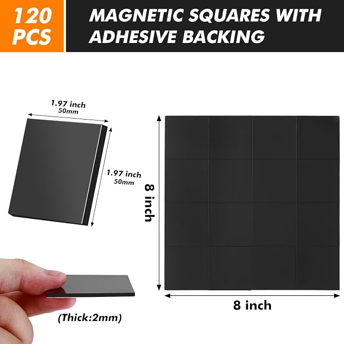 Aertiavty Square and Round Magnets with Adhesive Backing, 120 Pcs 2" Fridge Magnets, Magnetic Tape Strips, 80 Mil Sticky Magnet for Whiteboard, Refrigerator, Crafts, Easy Peel and Stick
