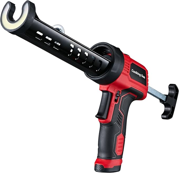 Caulk Gun, Non-Drip Electric Caulking Gun with 300 KG Thrust, Cordless Silicone Tool Gun with Constant Flow Tech, Lightweight 10oz Caulk Guns with LED Light