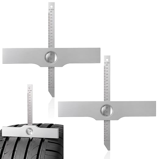 Hicarer 2 Pack 7 Inch Tire Tread Depth Gauge, Aluminum Mechanical Tire Tread Measurement Tool for Auto Repair Shops, Fleet Maintenance, Used Vehicle Inspection, Heavy Duty Tire-Depth Checker