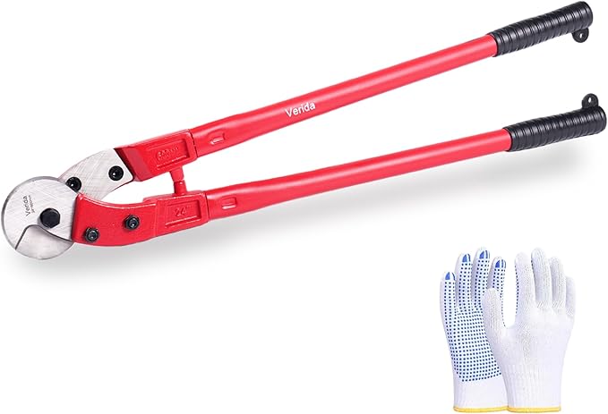 Verida Wire Cutters 24 inch, Industrial-Grade Heavy Duty Wire Rope Cutter, Chrome Vanadium Steel, Hardness 65 HRC. for Stainless Steel Wire and Hard Wire Ropes, Red