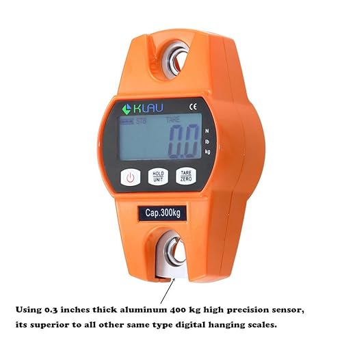 Klau Digital Hanging Scale OCS-L Orange 300 kg / 600 lb | High Precision Sensor, Heavy Duty Industrial Crane Scales, Smart Hoist, For Home Indoor Farm Factory Hunting Outdoor