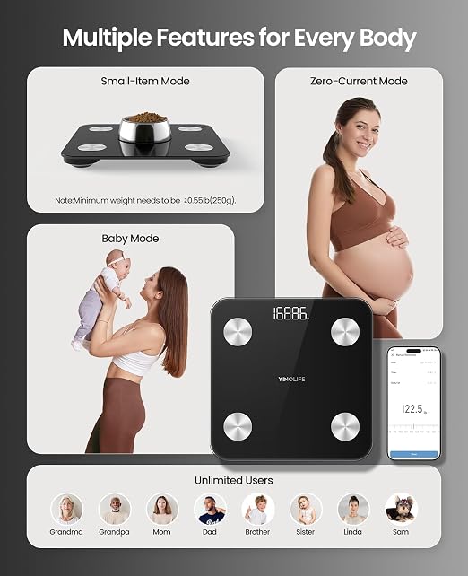 Scale for Body Weight, Digital Smart Bathroom Weight Scale with BMI, Body Fat, Muscle Mass, Accurate 20 Body Composition Scale, 10.2" Compact Platform with APP, 400lb, Black