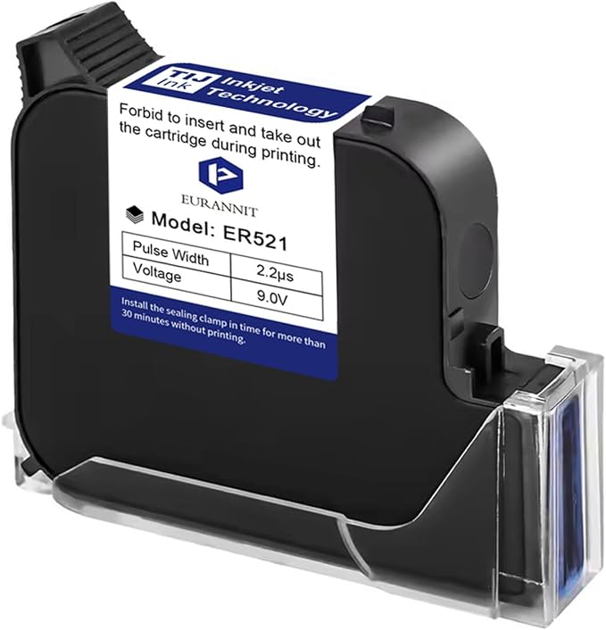 Original Black Ink Cartridge ER521, 72ml Quick Dry Solvent Ink Replacement for 1inch/25.4mm Handheld Inkjet Printer E15-1 /E16-1 /E11-1 /E50