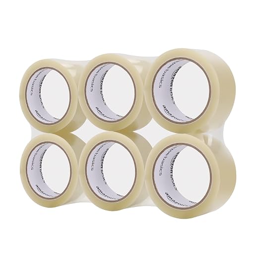 Amazon Basics Shipping Packing Tape for Moving and Sealing Boxes, Clear, 1.9 in x 60.3 yards, 1.8mil Thickness, 6 Rolls