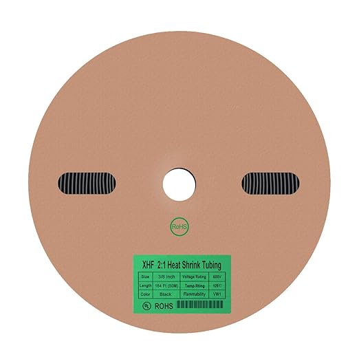 XHF 164 FT 3/8" Heat Shrink Tubing Roll 2:1,Electrical Industrial Shrink Tube for Wire Insulation Black