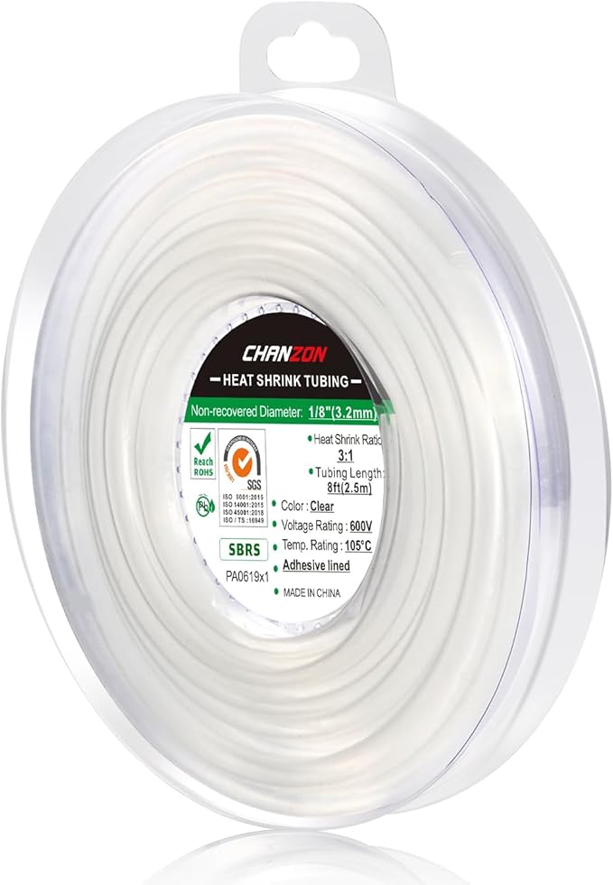 Chanzon 3:1 Ratio 1/8" (3.2mm) Heat Shrink Tubing - Marine Grade Waterproof Adhesive Lined - 8Ft Roll (2.5M Total Length) Clear/Transparent Polyolefin Sleeving Wrap Shrinking 3 to 1 Ratio 1pcs