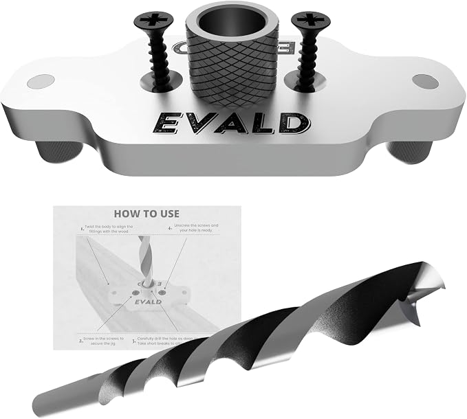 EVALD Dowel Jig Kit for Floating Shelf Bracket | 1/2 inch x 9.8 inch Drill Bit | Doweling Jig for Shelves and Mantels| Hardware Kit for Hidden Shelf Brackets | Floating Shelf DIY Woodworking Tool