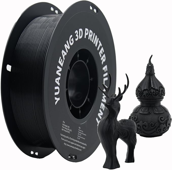 Black PLA 3D Printer Filament 1.75mm, 1kg Spool, ±0.03mm Dimensional Accuracy, Low-Warp & Easy Printing, Ideal for Prototypes, Models