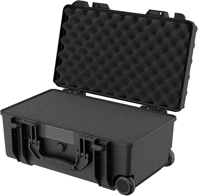 Reflex Camera Large Protective Hard Camera Case (20.22"x11.32"x7.91") suitable for Drones, Camera Lens, DSLR & Guns. Smooth Rolling Wheels, Waterproof IP67, Shockproof (Rolling Hard Case with Foam)