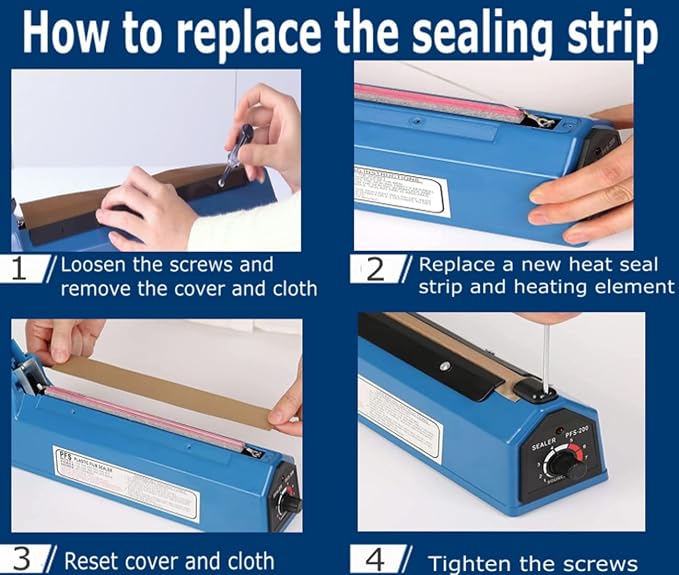12 Inch Impulse Heat Sealer Impulse Bag Sealer, Manual Poly Bag Heat Sealer Machine for Plastic Bags PE PP Bags with Extra Replace Element Grip