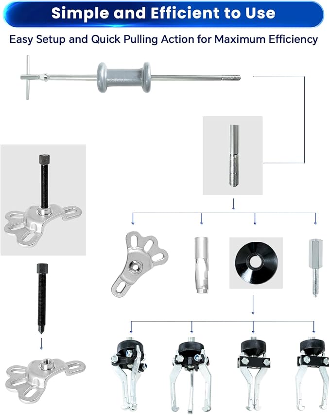 ATPEAM 17pcs Slide Hammer Dent Puller Set, 5lb Slide Hammer Axle Bearing Dent Hub 2 3 Internal External Gear Puller Set Auto Body Truck Repair Took Kits