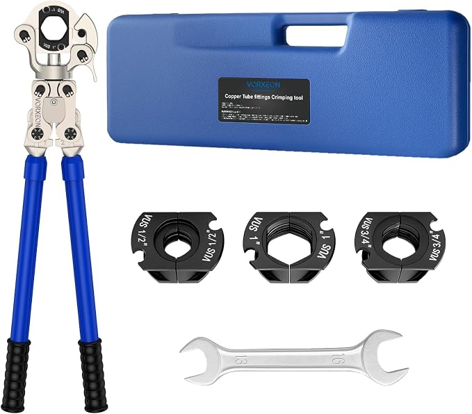 Propress Tool for Copper Pipe Mechanical Copper Tube Crimping Tool with 1/2, 3/4 and 1 inch Dies One-Squeeze Completion Crimper Telescopic handle