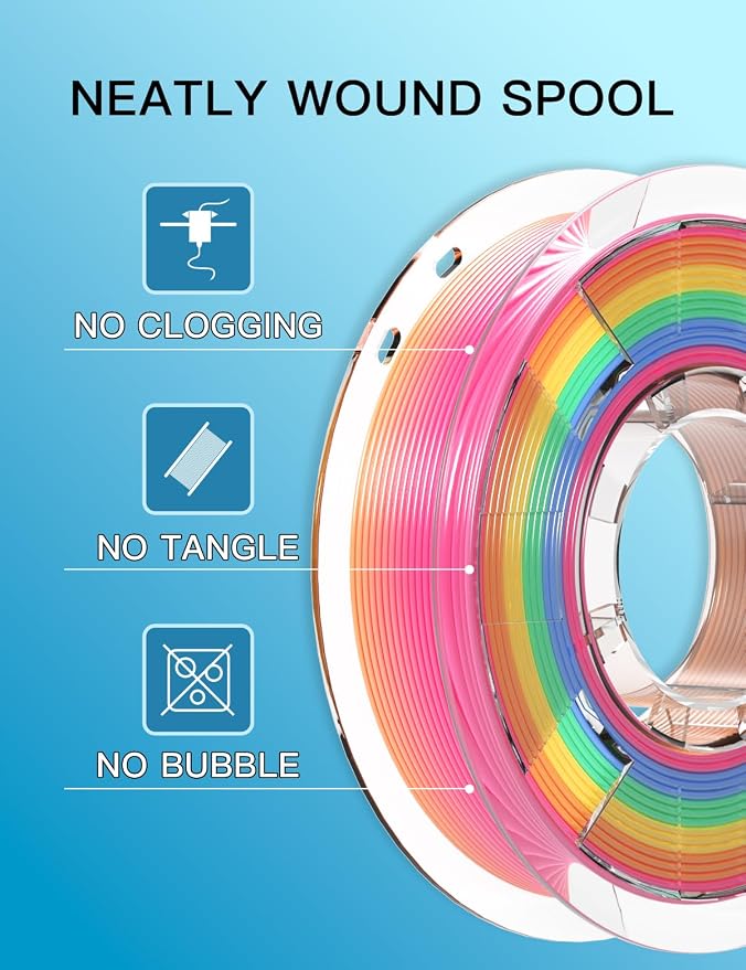 PINBALL Silk & Matte Rainbow PLA 3D Printer Filament 1.75mm, 250g*4 | Multicolor Filament, Shiny Fast Color Changing, Dimensional Accuracy +/- 0.02mm