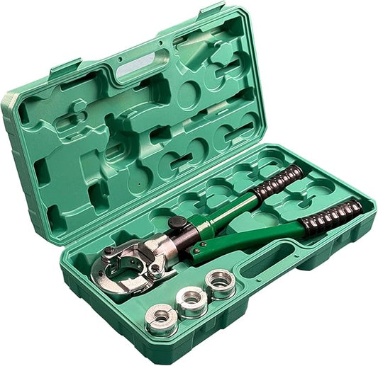 Pro Press Copper and PEX Pipe Crimper Kit, 8 Dies Set for 1/2", 3/4", 1" Copper Pipe & ASTM F1807 PEX Copper Rings (3/8" to 1"), Pex Pipe and Copper Pipe Crimping Tool
