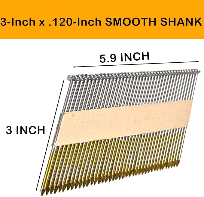 3-Inch x .120 Framing Nails, Smooth Shank Paper Tape Nails for Framing Nailer，30 Degree Bright Finis Collated Nails 1000 Pack